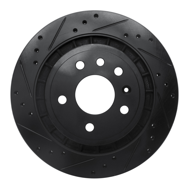 Saab 9-5 Brake Rotor (1) - Rear Left - R1 Concepts - Drilled & Slotted - Black - `02-`10